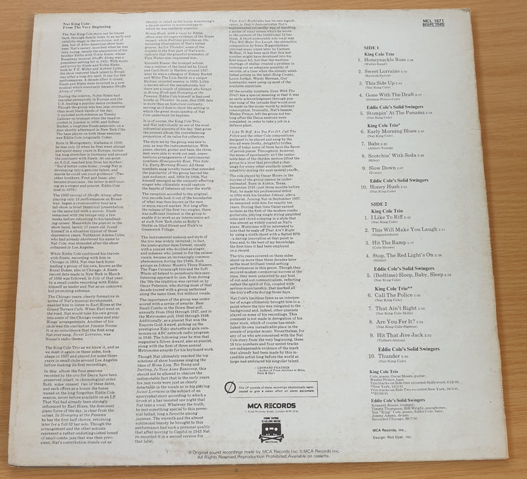 Nat King Cole – From The Very Beginning – Vinyl LP Record  (VG+)