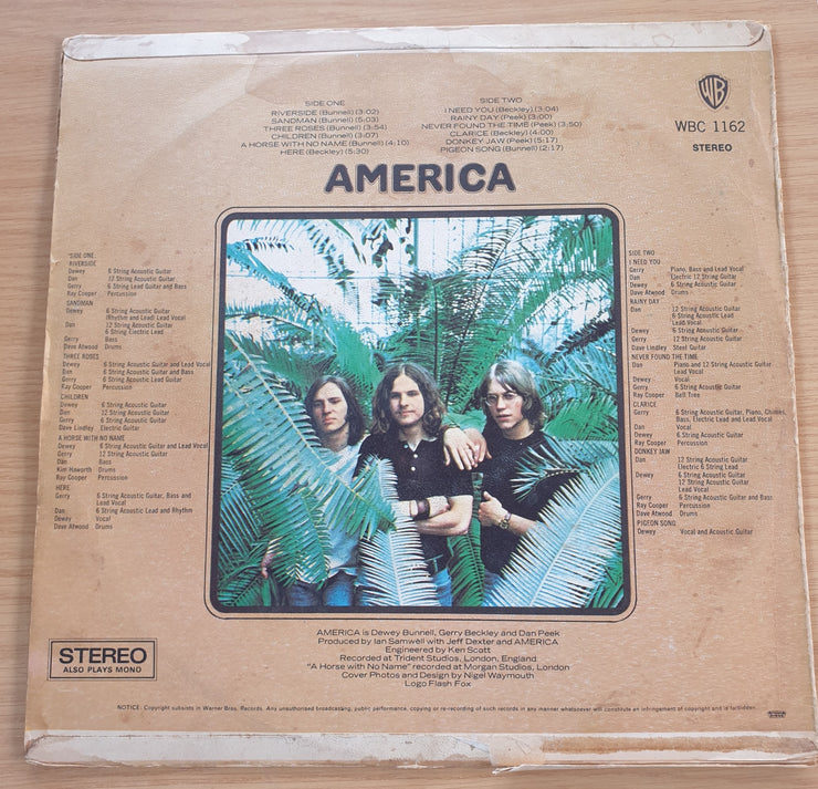 America  ‎– America  - Vinyl LP Record  (VG+)