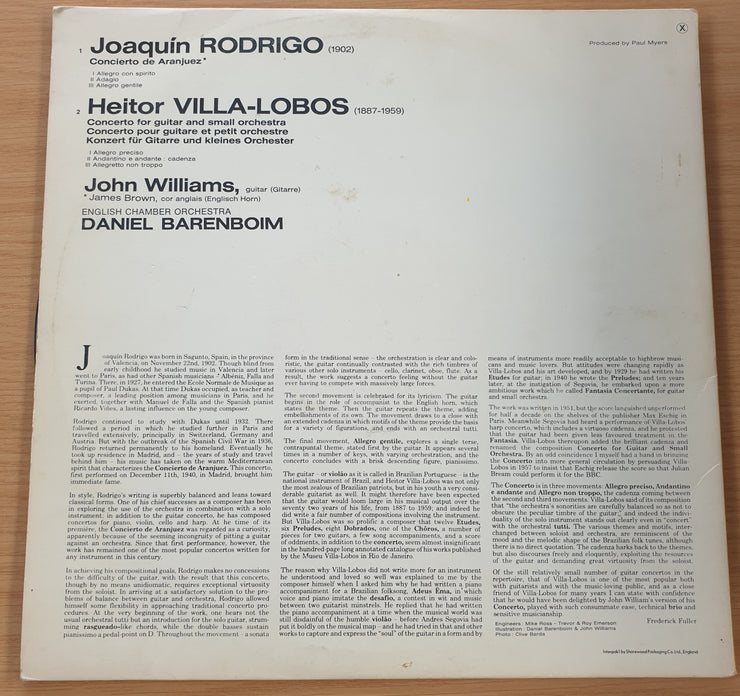 Rodrigo -  Concierto De Aranjuez - John Williams, English Chamber Orchestra, Daniel Barenboim -  Vinyl LP Record (VG)