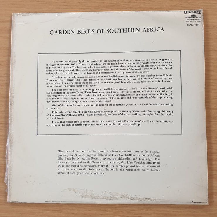 Garden Birds of Southern Africa - Anthony Walker - Vinyl LP Record - Very-Good+ Quality (VG+)
