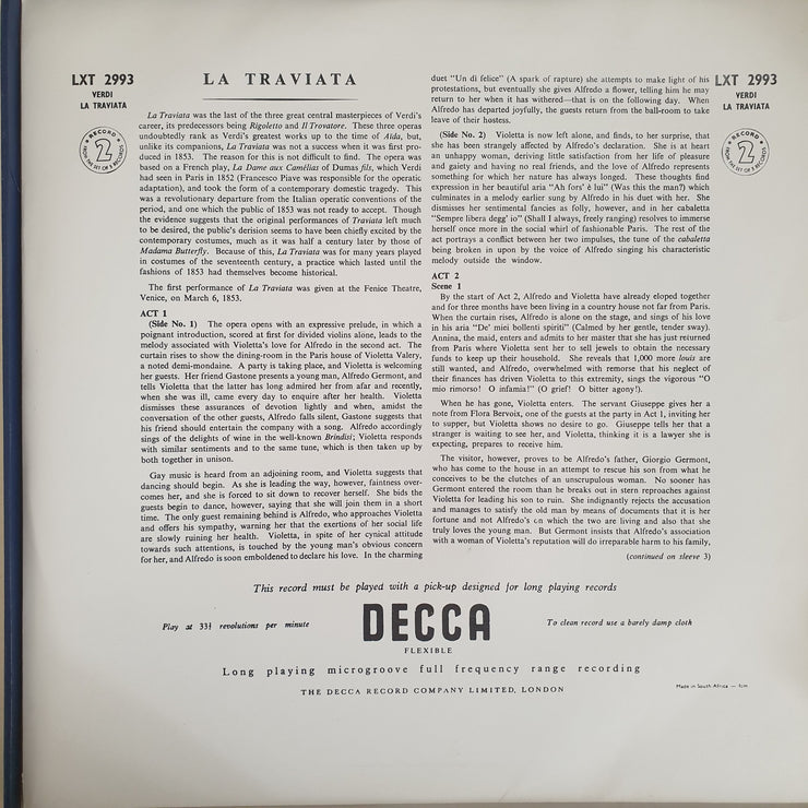 Verdi - La Traviata - Renata Tebaldi, Gianni Poggi, Aldo Protti – 3 x Vinyl LP Record Box Set (VG+) (B9)