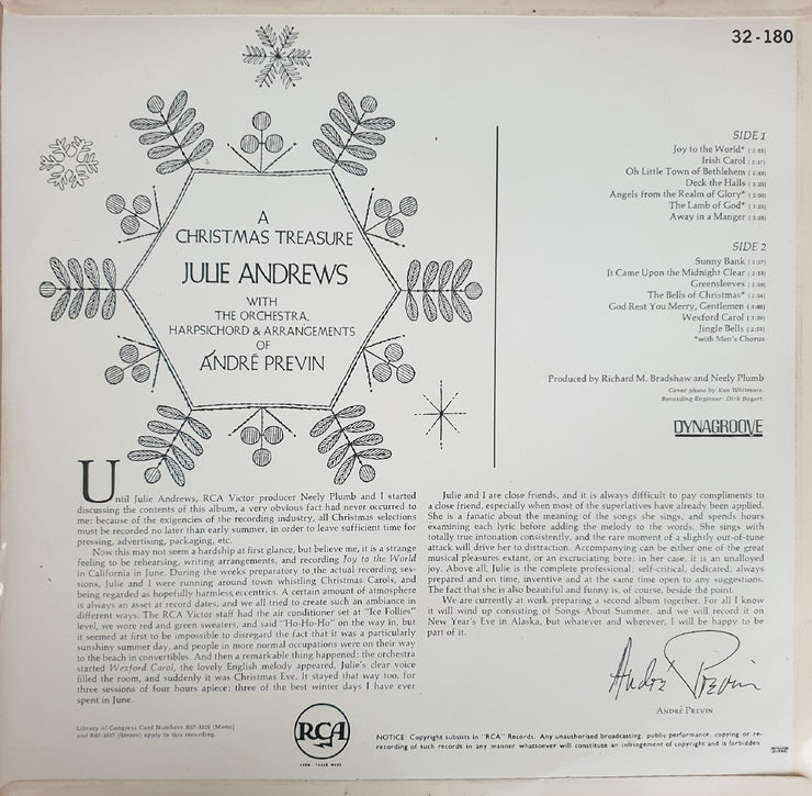 Julie Andrews / Andre Previn - Christmas Treasure - Vinyl LP Record (VG+)