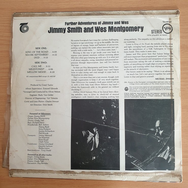 Jimmy Smith And Wes Montgomery – Further Adventures Of Jimmy And Wes  - Vinyl LP Record  (G+)