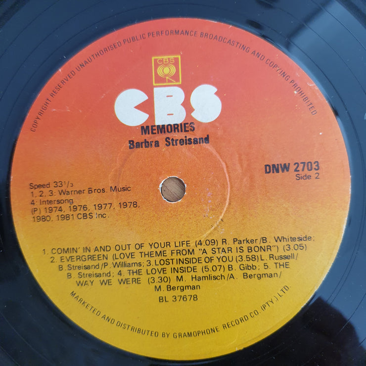 Barbra Streisand – Memories (Rhodesia) - Vinyl LP Record (VG+)