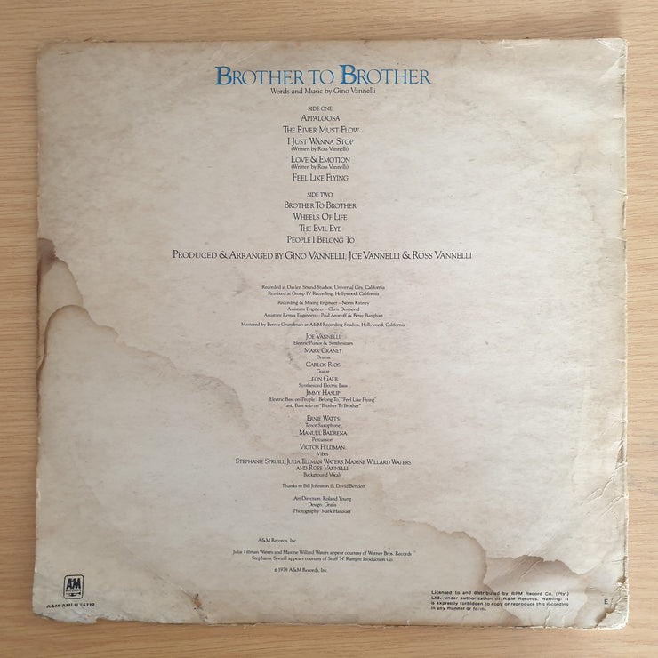 Gino Vannelli ‎– Brother To Brother (Rhodesia) - Vinyl LP Record (VG)