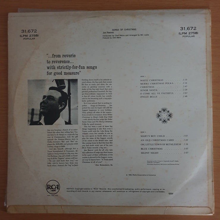 Jim Reeves – Songs Of Christmas - Vinyl LP Record (VG+)