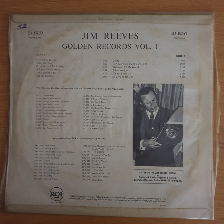 Jim Reeves Golden Records - Volume 1 - Vinyl LP Record (VG+)