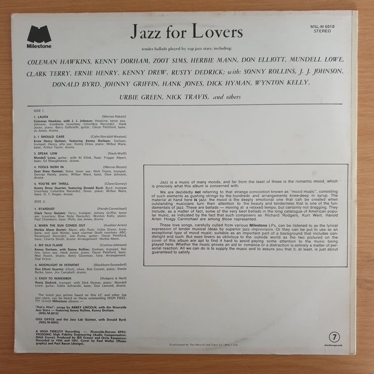 Jazz For Lovers -  Vinyl LP Record (VG+)