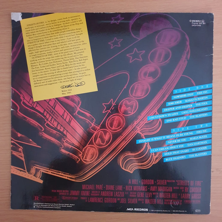 Streets Of Fire - Music From The Original Motion Picture Soundtrack - Vinyl LP Record (VG)