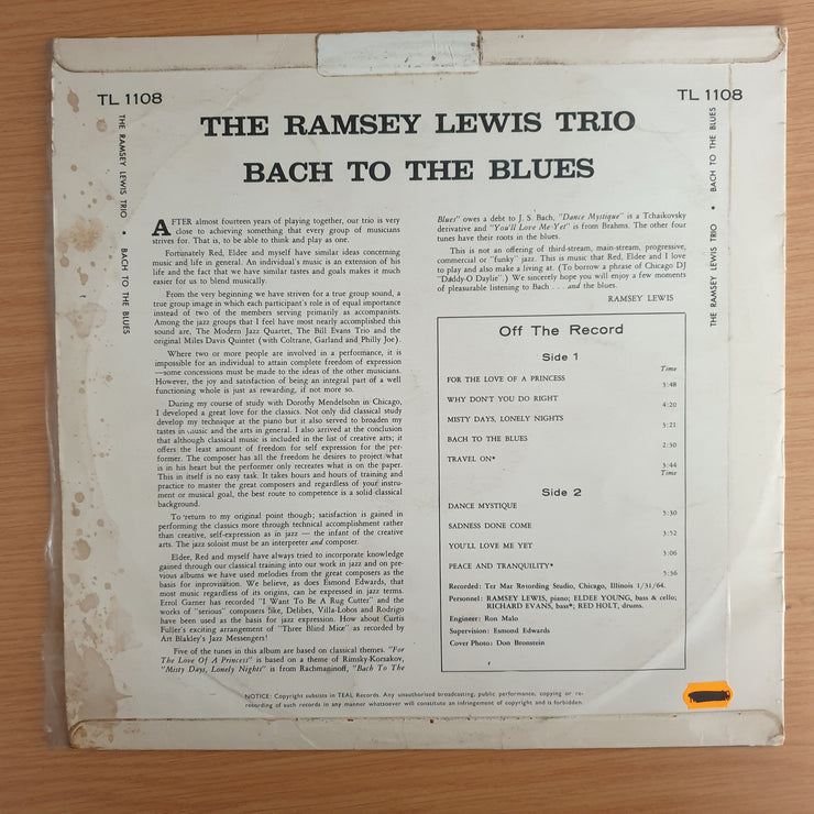The Ramsey Lewis Trio – Bach To The Blues - Vinyl LP Record  (VG-)