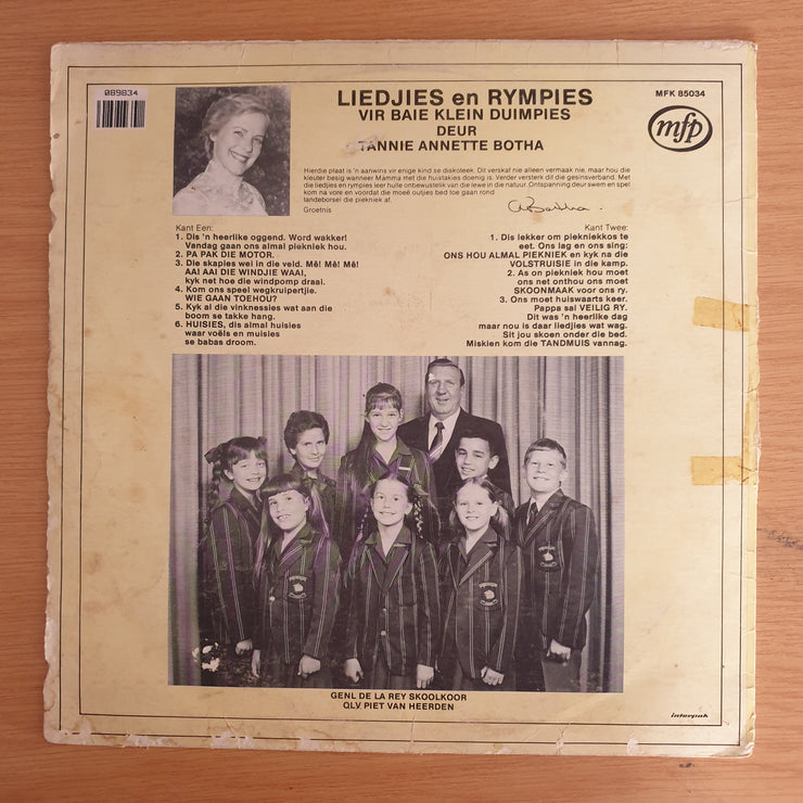 Liedjies en Rympies vir baie klein kinders - Tannie Annette Botha – Vinyl LP Record  (G+)