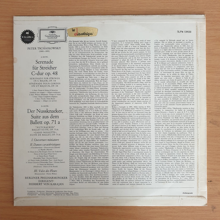 Tchaikovsky - Karajan, Berlin Philharmonic ‎– Serenade For Strings - Nutcracker Suite - Vinyl LP Record  (VG+)