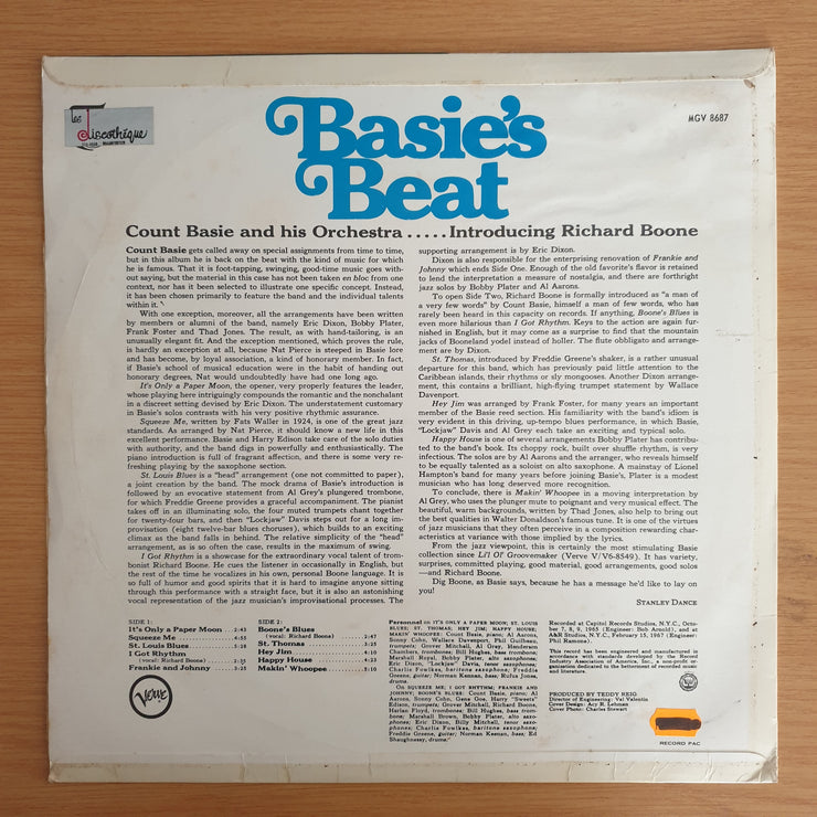 Count Basie And His Orchestra – Basie's Beat – Vinyl LP Record  (VG+)