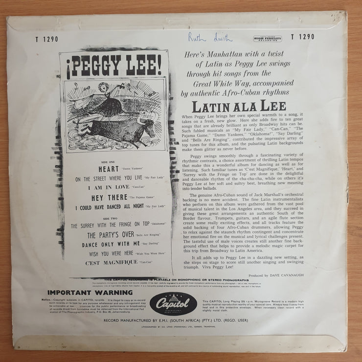 Peggy Lee - Latin Ala Lee  ‎- Vinyl LP Record (VG+)