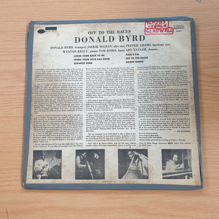 Donald Byrd – Off To The Races  ‎– Vinyl LP Record  (Fair)