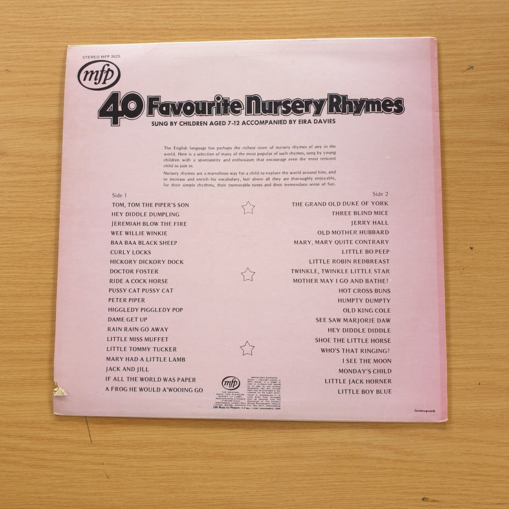 40 Favourite Nursery Rhymes sung by Children for Children - 3 to 6 years - Vinyl LP Record (VG+)