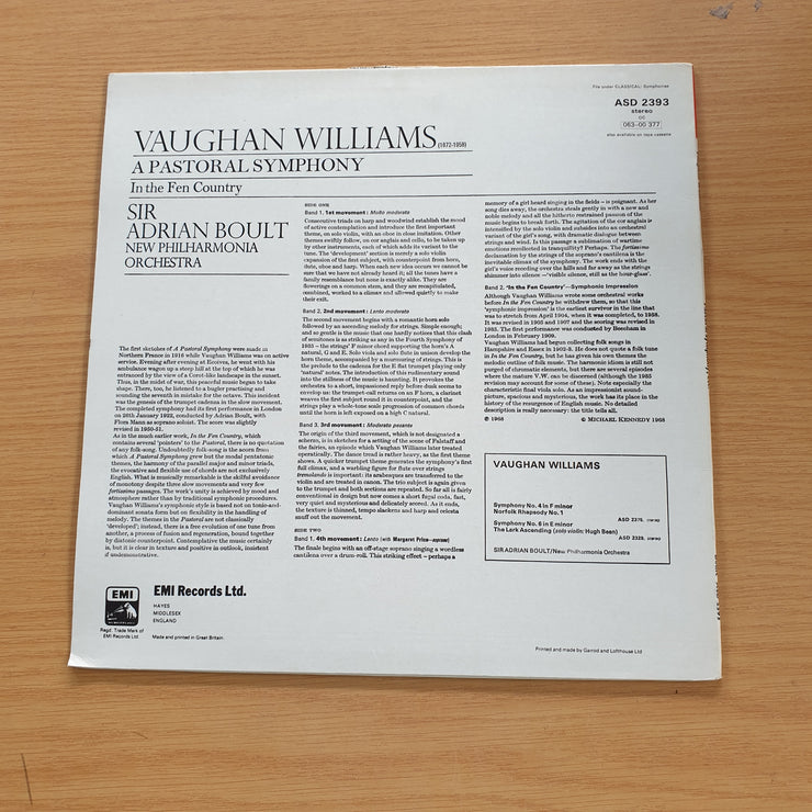 Vaughan Williams / Sir Adrian Boult, The New Philharmonia Orchestra – A Pastoral Symphony / In The Fen Country  – Vinyl LP Record (VG+)