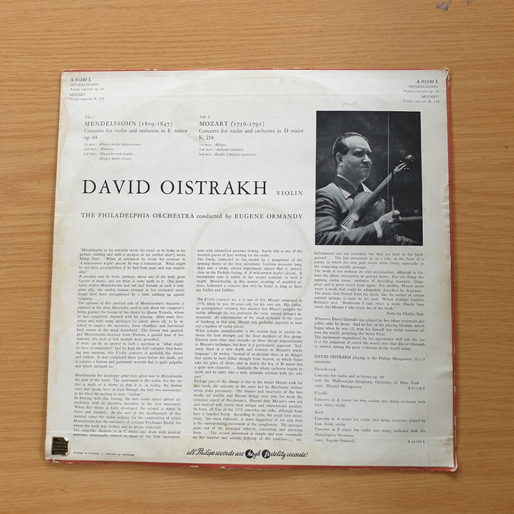 David Oistrakh - The Philadelphia Orchestra, Eugene Ormandy - Mendelssohn/ Mozart – Violin -  Vinyl LP Record  (VG)