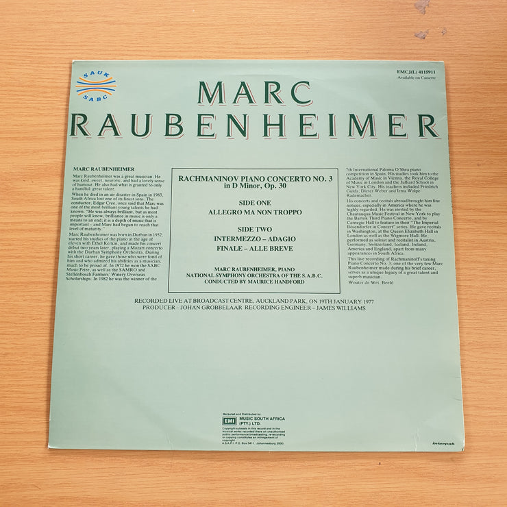 Marc Raubenheimer  – Rachmaninov Piano Concerto - SABC National Symphony Orchestra - Vinyl LP Record  (VG+)