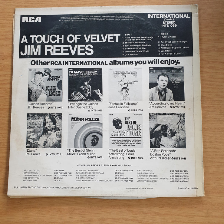 Jim Reeves - A Touch Of Velvet  - Vinyl LP Record (VG+)