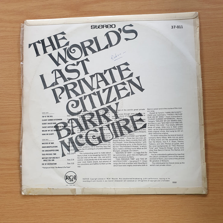 Barry McGuire – The World's Last Private Citizen  - Vinyl LP Record  (VG-) (minus)