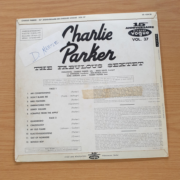 Charlie Parker  - The Fabulous Sextet Vol 39 - Vinyl LP Record  (G+) (gplus)