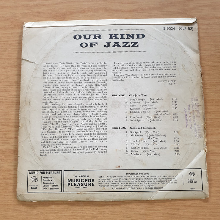 Zacks Nkosi – Our Kind Of Jazz - Vinyl LP Record - Good+ Quality (G) (goood)