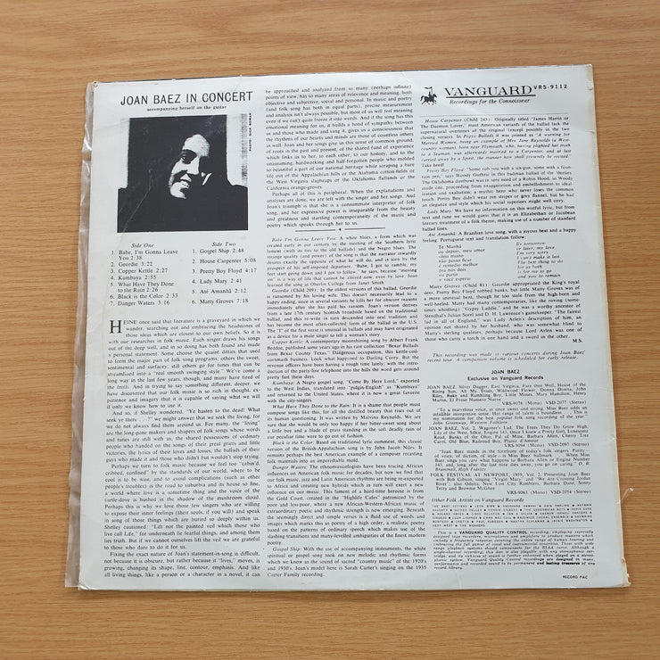 Joan Baez ‎– In Concert - Vinyl LP Record (VG)