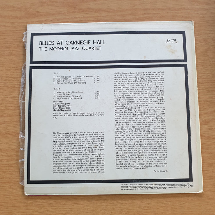 The Modern Jazz Quartet – Blues At Carnegie Hall - Vinyl LP Record  (VG-) (minus)