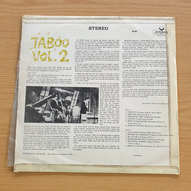 Arthur Lyman – Taboo Vol. 2 - Vinyl LP Record (VG)  (verry)