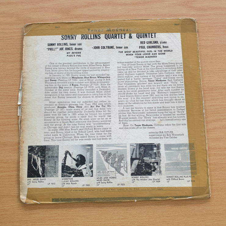 Sonny Rollins Quartet & Quintet - Tenor Madness ‎– Vinyl LP Record  (Fair)