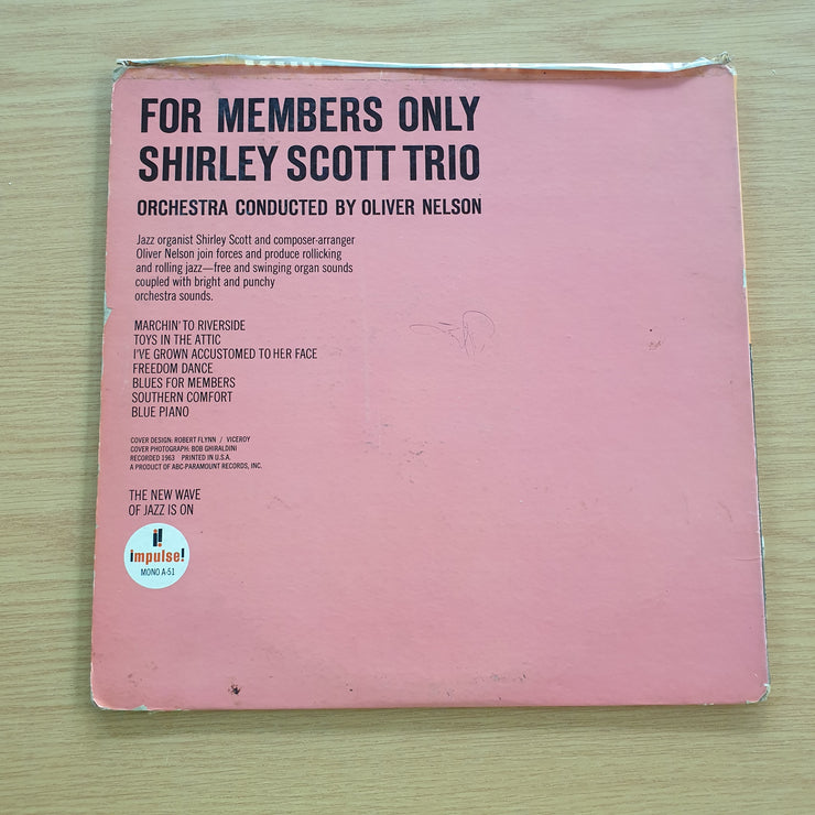 Shirley Scott Trio – For Members Only - Vinyl LP Record  - (G) (goood)