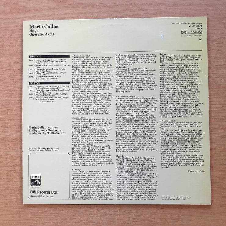Maria Callas - Operatic Arias  - Philharmonia Orchestra, Tullio Serafin (UK Pressing) – Vinyl LP Record  (NM)