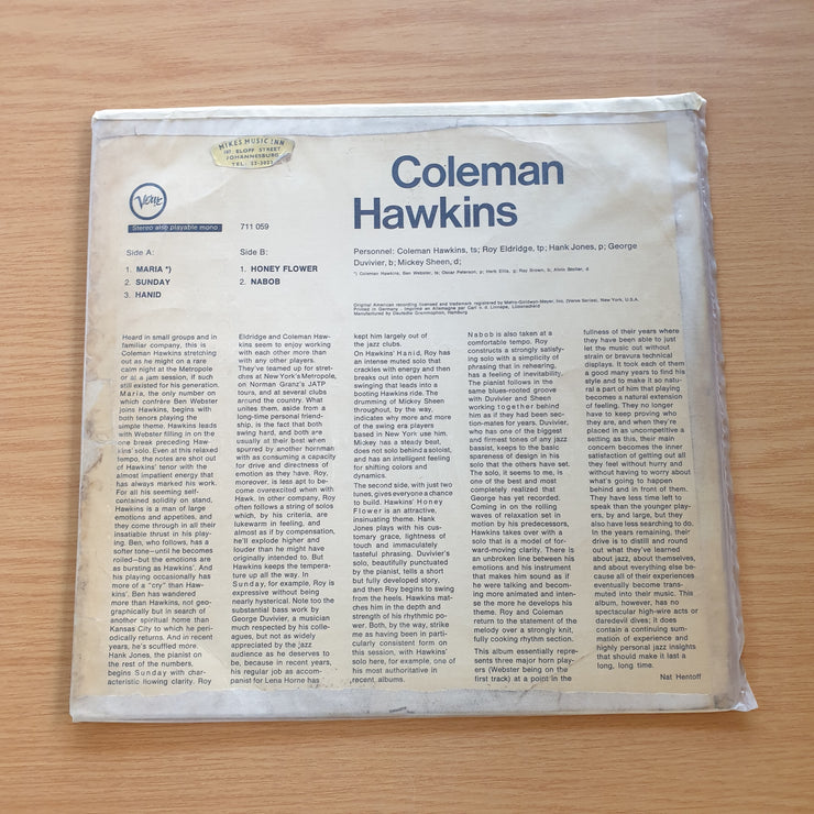 Coleman Hawkins – Coleman Hawkins - Vinyl LP Record (VG)  (verry)