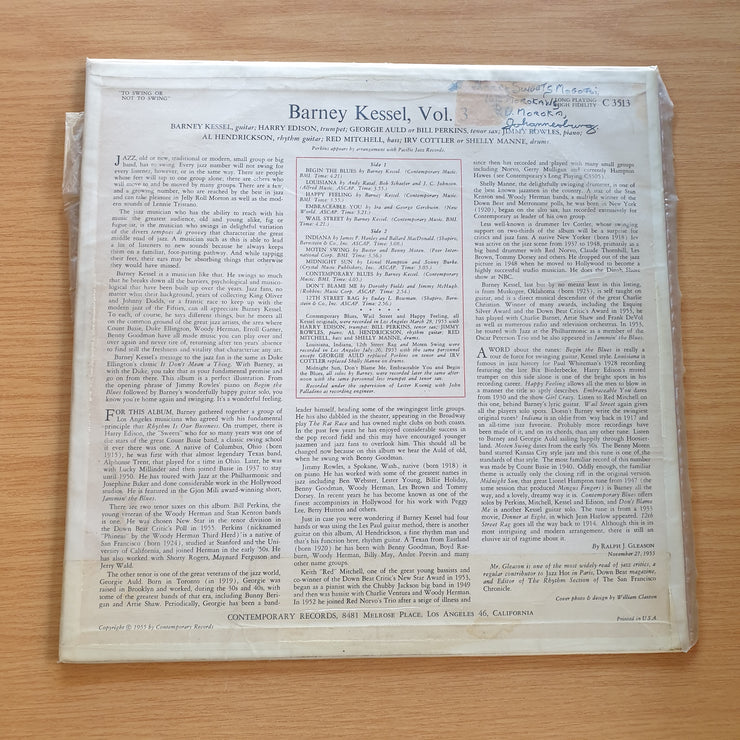 Barney Kessel – Vol. 3, To Swing Or Not To Swing  - Vinyl LP Record (VG-) (minus)