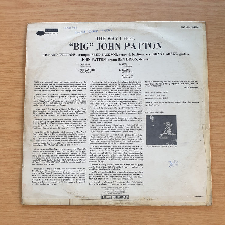 'Big' John Patton – 'The Way I Feel'  - Vinyl LP Record (VG-) (minus)