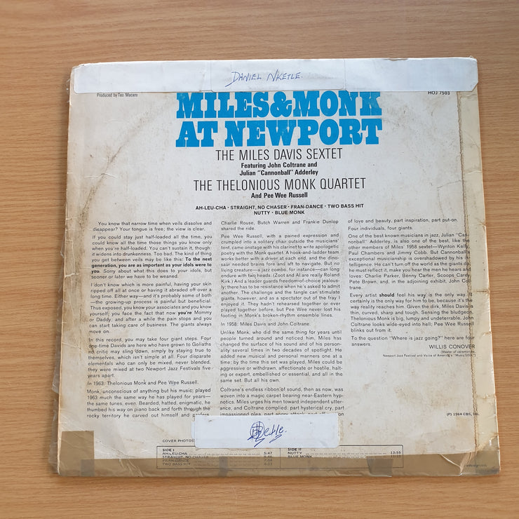 The Miles Davis Sextet & The Thelonious Monk Quartet – Miles & Monk At Newport   - Vinyl LP Record (VG-) (minus)
