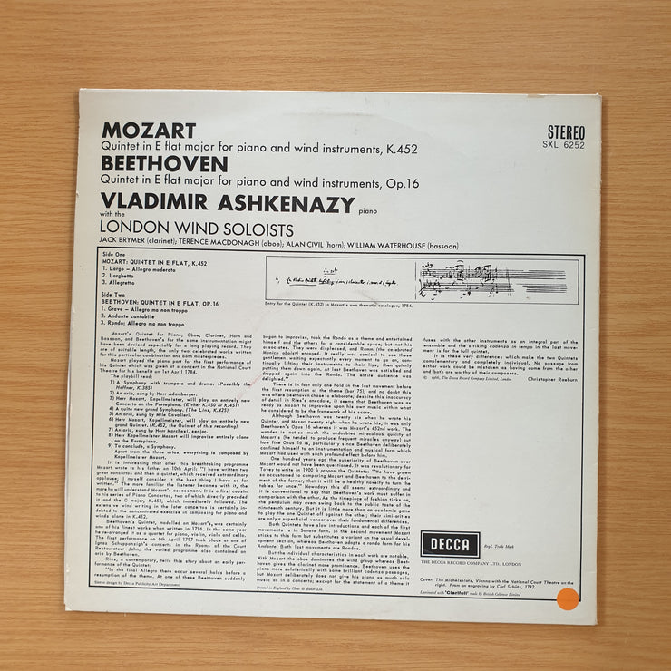 Mozart, Beethoven, Ashkenazy, London Wind Soloists – Quintet In E Flat, K.452 / Quintet In E Flat, Op.16 – Vinyl LP Record  (VG+)