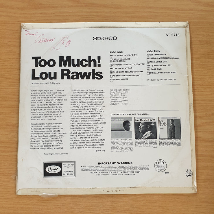 Lou Rawls – Too Much! - Vinyl LP Record  (VG+)