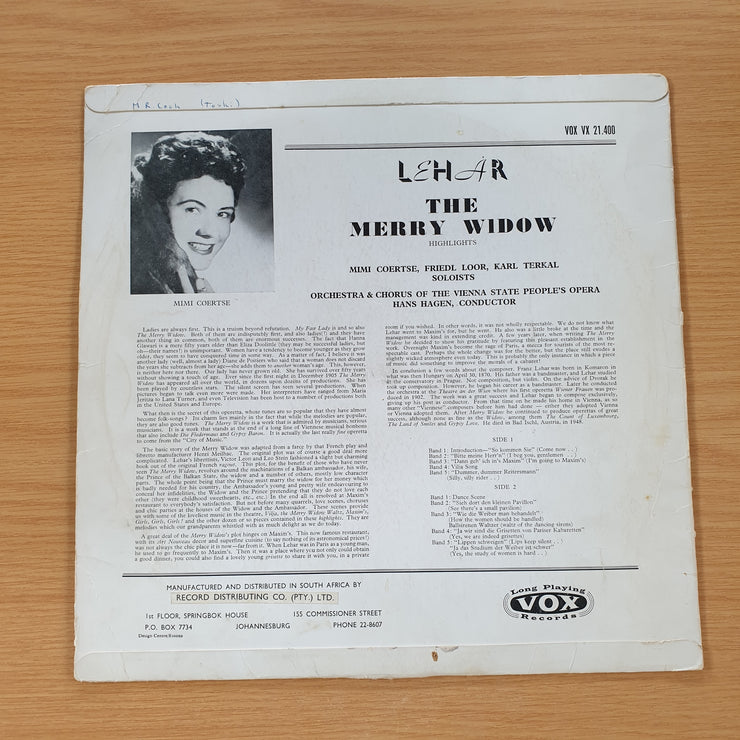 The Merry Widow (Highlights) - Mimi Coertse - Soprano - Vinyl LP Record  (VG+)