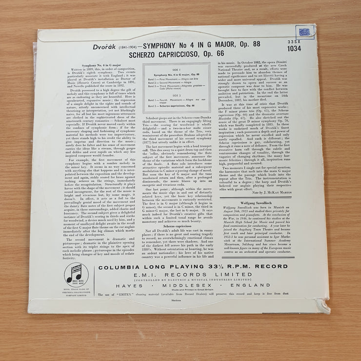 Dvořák, Wolfgang Sawallisch, Philharmonia Orchestra – Symphony No. 4 In G Major, Op. 88 And Scherzo Capriccioso, Op. 66 - Vinyl LP Record (VG+) (SCD)