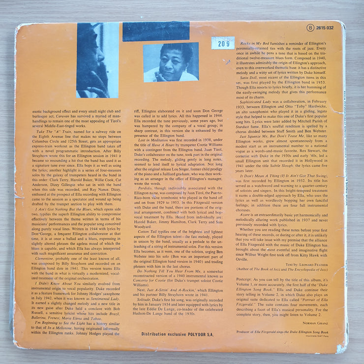 Ella Fitzgerald With Duke Ellington And His Orchestra – Ella Fitzgerald Sings The Duke Ellington Songbook Volume One  ‎– Vinyl LP Record  (Fair)