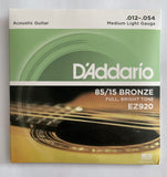 D'Addario - EZ920 - Medium Light Gauge (0.012-0.054) - Acoustic Guitar Strings (In Stock)
