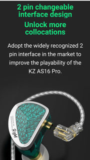 KZ Acoustics - KZ AS16 Pro -  8 x BA Driver (Per Channel) Balanced Armature Driver Earphones - (Black) (No Mic) (In Stock)