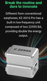 KZ Acoustics - KZ AS16 Pro -  8 x BA Driver (Per Channel) Balanced Armature Driver Earphones - (Black) (No Mic) (In Stock)