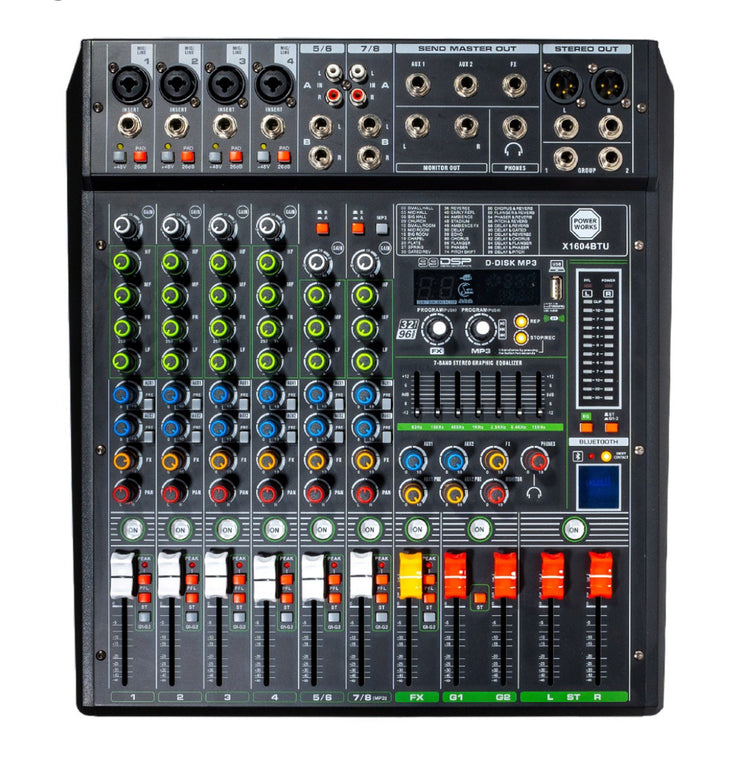 PowerWorks X1604BT-USB 4 Mono Channel & 2 Stereo Channel Mixer with Bluetooth (In Stock) (nbb)