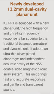 KZ Acoustics - KZ PR1  HiFi - Planar Magnetic 13,2mm Driver Earphones - (No Mic) (In Stock)