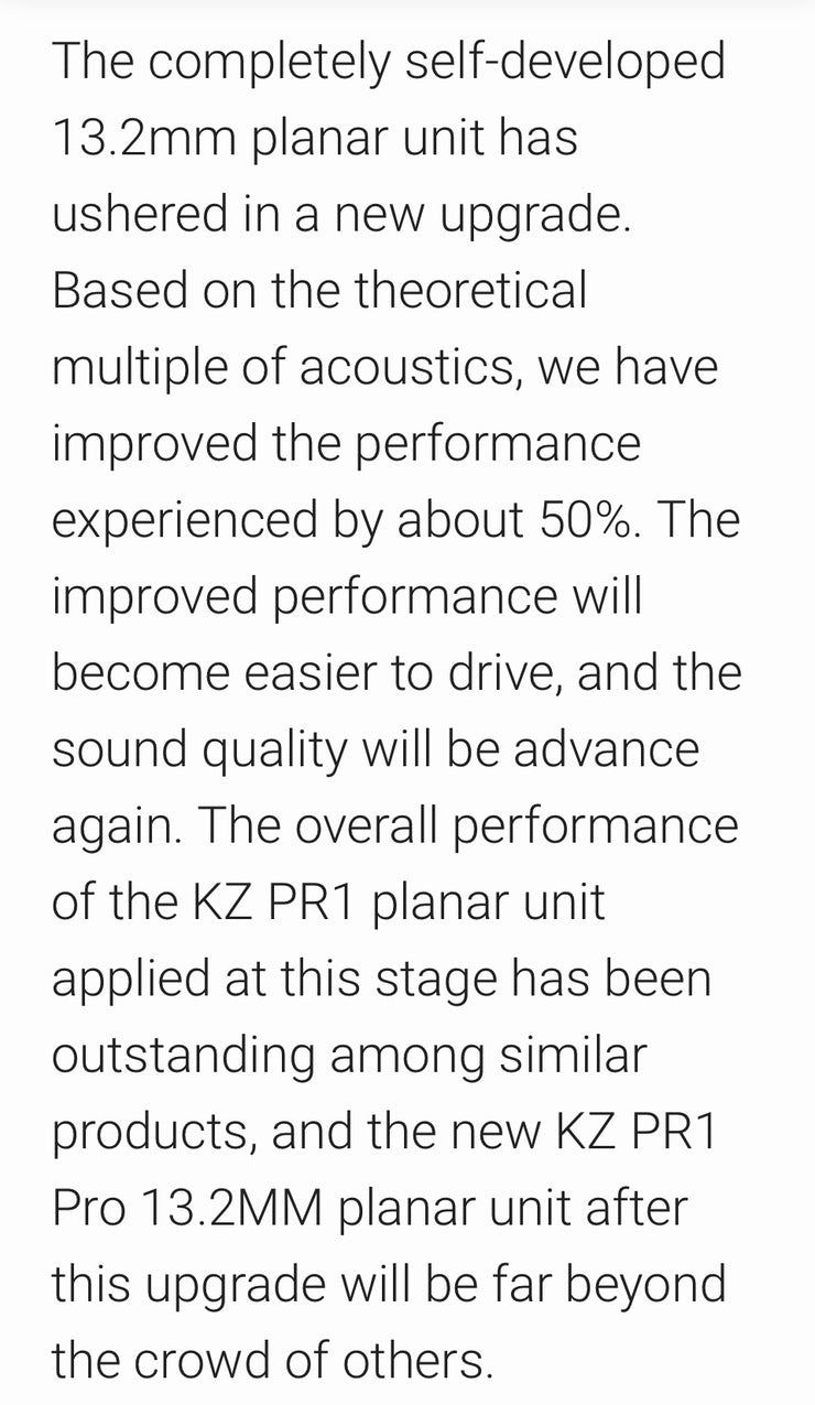 KZ Acoustics - KZ PR1 Pro - Planar Magnetic 13,2mm Driver Earphones - (Black) (No Mic)(In Stock)