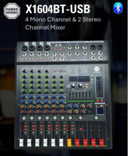 PowerWorks X1604BT-USB 4 Mono Channel & 2 Stereo Channel Mixer with Bluetooth (In Stock) (nbb)