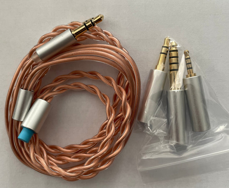 Pirole Audio - Interchangeable Connector (4.4mm/2.5mm/3.5mm) - Copper (6N OCC) balanced cable - for HiFiMan Headphones - 1.2m length (3.5mm twin pole connector ) (bobb)